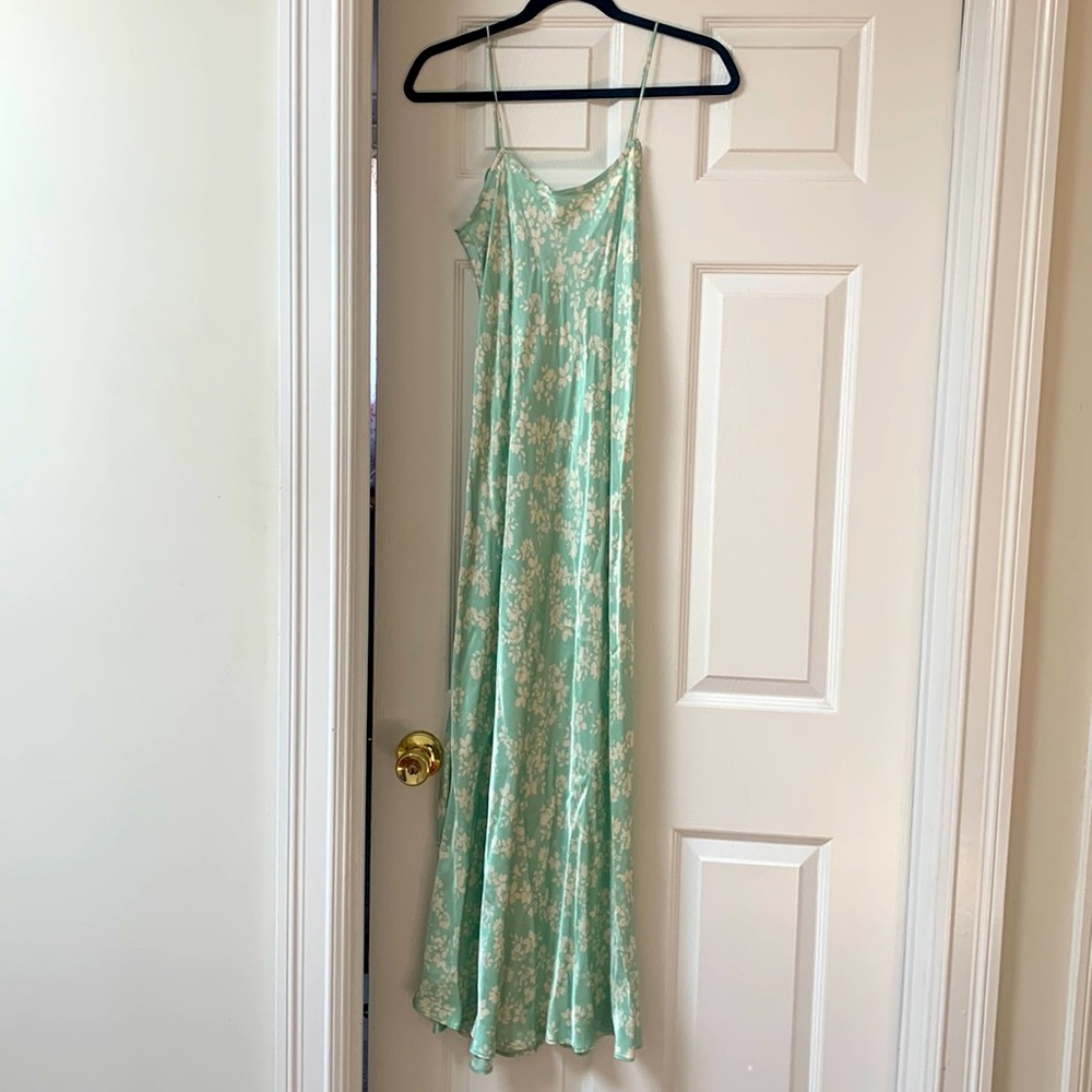 Zara Satin Floral Green Dress